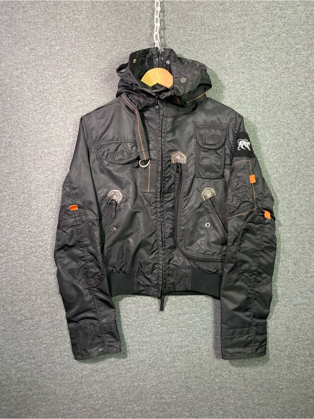 Vintage Parasuco Y2K Cyberpunk Utility Bomber Flight Jacket Womens XS Black